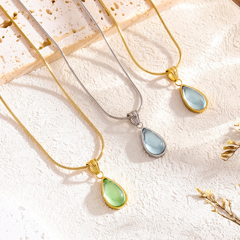 Pháp Ánh Sáng Sang Trọng Retro Nàng Tiên Cá Nước Mắt Xương Đòn Dây Xích Nước Xanh Thả Xanh Dương Thép Titan Vòng Cổ Trang Sức Nữ