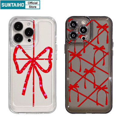 Suntaiho Thẩm Mỹ Độc Đáo Họa Tiết Nơ Đỏ Ốp lưng Iphone 16 15 14 13 12 11 Pro Max IP 7 8 Plus Iphon X Xs XR Xs Max TPU Mềm Cao Cấp Chống Sốc Ốp Lưng