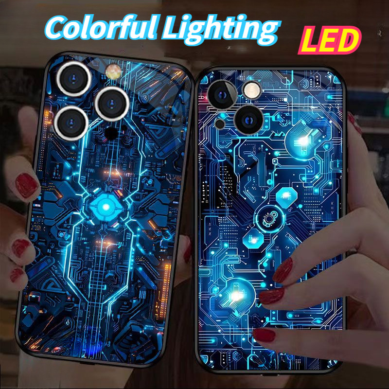 Chip kính LED ánh sáng phát sáng vỏ điện thoại Vỏ bảo vệ iPhone 16promax 16pro 16 15 15Promax 15pro 