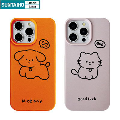 Suntaiho Vỏ Dễ Thương Ngộ nghĩnh Họa Tiết Chó Mèo Hoạt Hình Ốp Điện Thoại Cho Iphone 16 15 14 13 12 11 Pro Max IP 7 8 Plus Iphon X Xs XR Xs Max Silicon Mềm Cao Cấp Chống Sốc Ốp Lưng