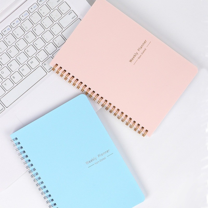 A5 Tiếng Anh Hàng Tuần Planer Tối Giản Macaron Xoắn Ốc Notebook 52 Tờ 80g / m2 Trang Bên Trong Giấy 
