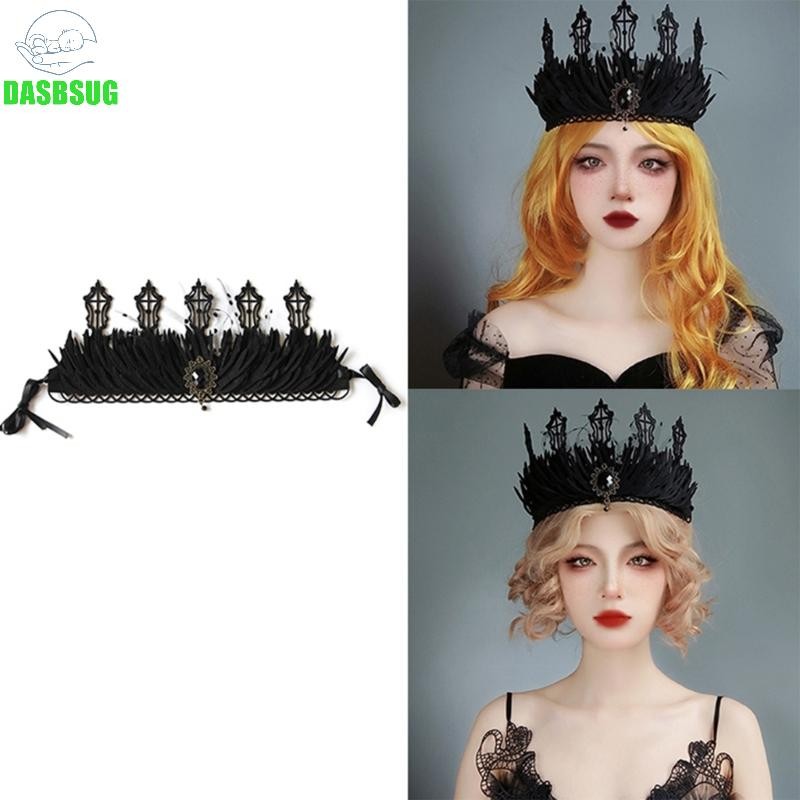 Dasbsug Goth Headband Witch Crown Headpiece Goth Crown Black Tiaras Black Queen Crown