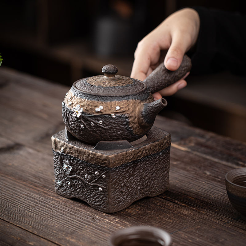 Bộ Ấm Trà Sứ Gốm Phong Cách Nhật Bản, Ấm Trà Sắt Mạ Vàng, Đế Nến Ấm Trà Vintage Thủ Công, Bộ Trà Kun