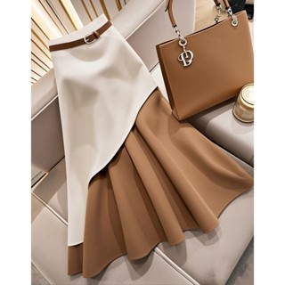 [Phong cách phổ biến] Chân váy tương phản Màu cà phê khí chất tinh tế cao cấp mùa đông mẫu mới nữ ngọt ngào tươi tắn sang trọng thiết kế khâu không đều cạp cao váy dài chữ a mỏng phong cách Hàn Quốc sành điệu Instagram