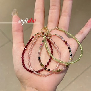 Vòng tay hạt đá tự nhiên 3mm tổng hợp Peridot / garnet / tourmaline / pha lê dâu tây / đá nho / vòng tay đính cườm lapis lazuli dành cho nữ trang sức cặp đôi thời trang