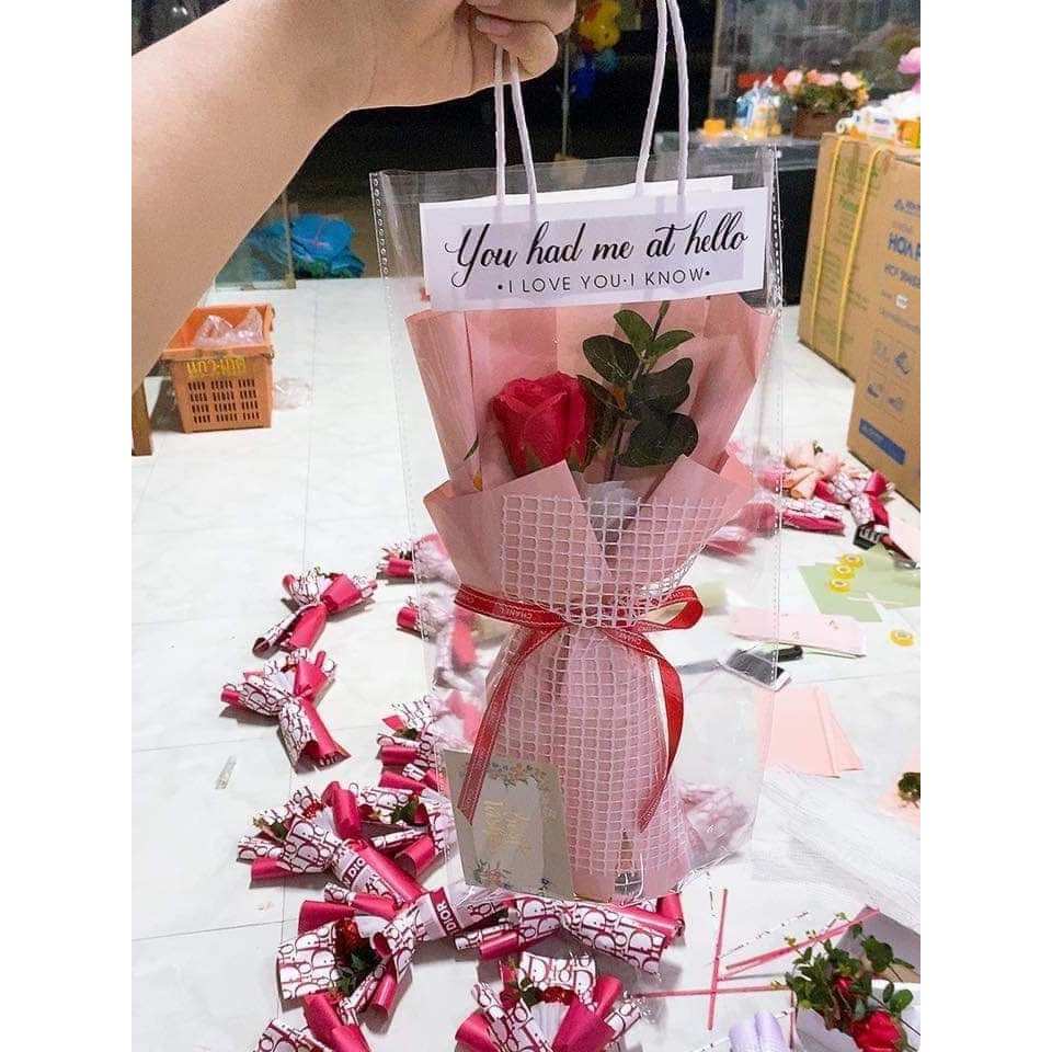 Hoa Hồng Sáp 1 Bông, Bó Hoa Hồng Sáp Kèm Túi - 1998 Handmade