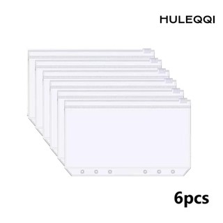 Huleqi 6 Túi Chất Kết Dính Dây Kéo, Túi Dính 6 Lỗ Chống Thấm Nước Trong Suốt, Túi Hóa Đơn A6 Túi Dây Kéo PVC