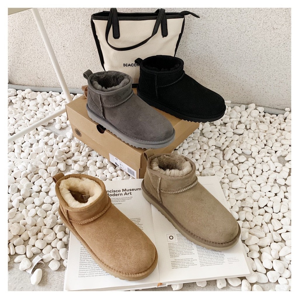 Yoke116 UGG Nhận UGG Kéo RL Lông Hà Nam Tích Hợp Giày Bốt Tuyết Nữ Ấm Áp Thấp Giày Bốt Tuyết MUGGIRL