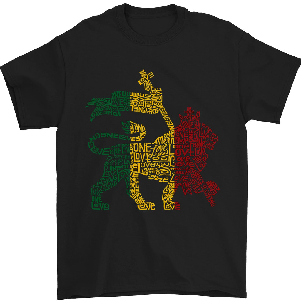 Rasta Lion Jamaica Reggae Music Áo thun nam Jamaica Cotton