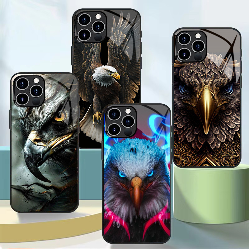 Ốp Điện Thoại Kính Cường Lực eagle 01 Cho Iphone 11 12 Mini 13 14 Plus 15 16 Pro Max Cover