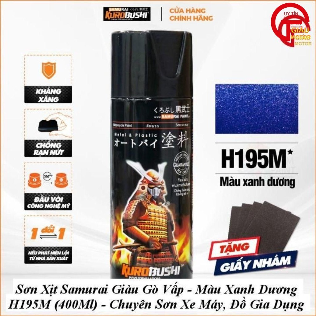 Sơn Xịt Samurai Giàu Gò Vấp - Màu Xanh Dương H195M (400Ml) - Chuyên Sơn Xe Máy, Đồ Gia Dụng _PT Uy t