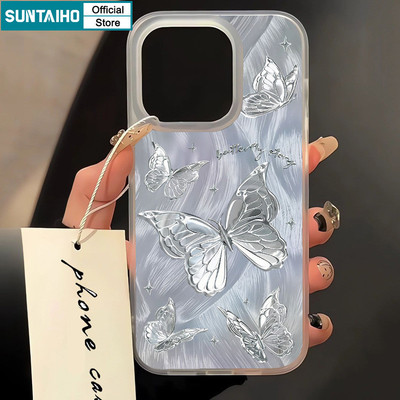 Suntaiho Thanh Lịch Và Đẹp Dreamy 3D Họa Tiết Bướm Ốp Điện Thoại TPU Mờ Mềm Chống Sốc Cho iPhone 11 12 13 14 15 16 Pro max IP 7 8 Plus Iphon X Xs XR Xs max