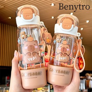 Benytro Bình Nước BENYTRO Cốc Ống Hút Nhựa Trong Suốt Kawaii Hoạt Hình Di Động Capybara Cốc Nước Giải Khát Ngoài Trời Dung Tích Lớn 