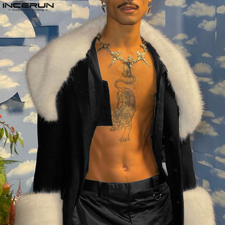 Incerun Nam Vintage Casual Sang Trọng Nối Thiết Kế Màu Sắc Tương Phản Cardigan Presale