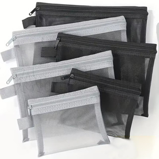  Túi đựng lưới trong suốt màu xám - Túi đựng đồ trang điểm rỗng có thể giặt được - Túi đựng 3 kích cỡ - Túi đựng đồ có thể gập lại dung tích lớn - Túi đựng mỹ phẩm du lịch cầm tay Mini 