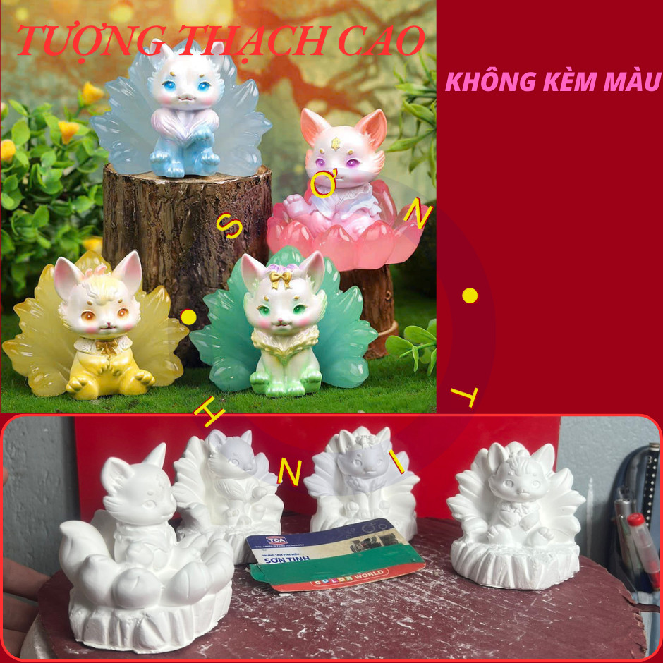 Tượng thạch cao tô màu, CỬU VỸ hồ ly CÁO 9 ĐUÔI (Không kèm màu)