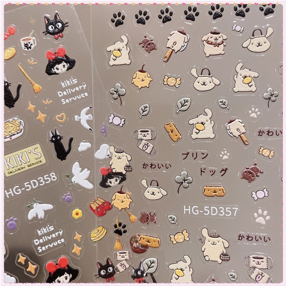 Nghệ thuật làm móng Kiki's Delivery Service Miếng dán móng tay 5d hình mèo nổi dễ thương Decal hoạt 
