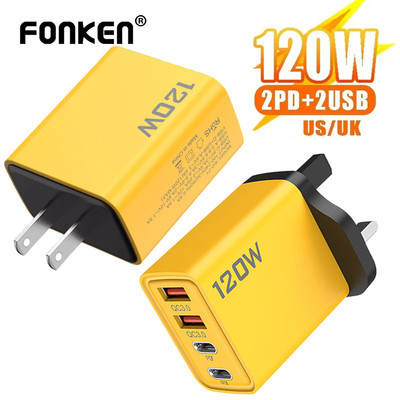Fonken USB Type C Sạc Nhanh 4 Cổng UK / US Cắm Điện Thoại Sạc Tường Adapter Cho iP Samsung Xiaomi Sạc Tường
