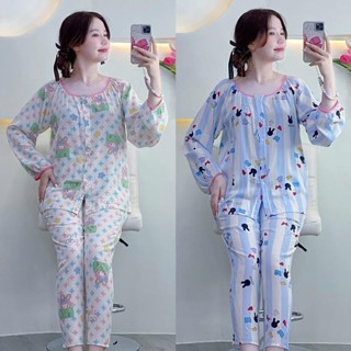 KA98 - Đồ Bộ Tole Lanh Áo Cổ Tròn Phối Viền Tay Dài Cài Nút Quần Dài