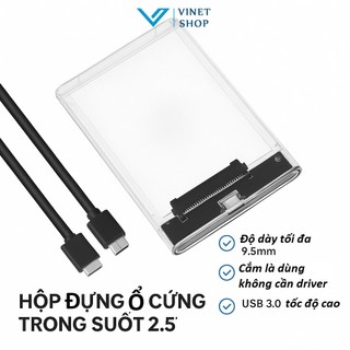  Hộp Đựng Ổ Cứng Trong Suốt 2.5 inch – USB 3.0 Tốc Độ Cao Tương Thích SATA SSD HDD 