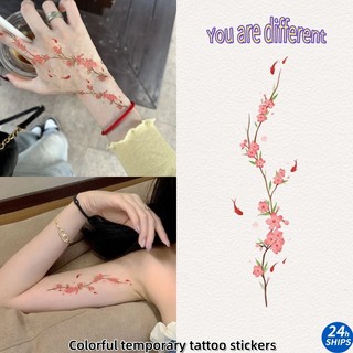 Miếng dán xăm giả họa tiết hoa đào hồng dễ thương cho tay/lưng, chống thấm nước, bền 7 ngày