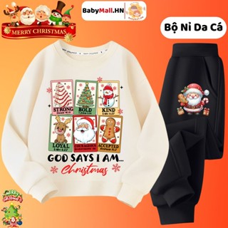 Bộ quần áo nỉ hình Giáng Sinh Noel 2024 cho bé BABYMALL, đồ bộ nỉ da cá dài tay cho bé trai bé gái