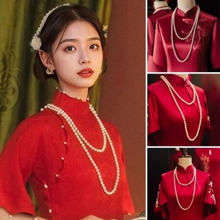 Dây chuyền nữ ngọc trai nhân tạo mặc áo dài Tết 2025 choker vòng cổ hạt trai phụ kiện trang sức tết phối yếm bà ba