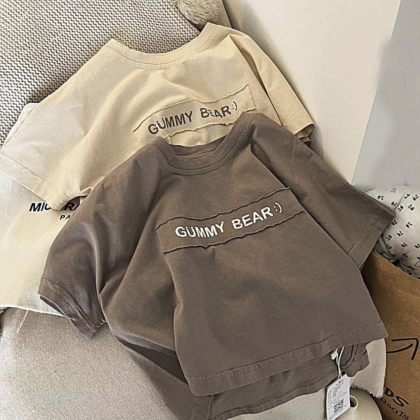 3737 người ca ngợi trẻ em thời trang chữ cái cotton nguyên chất ngắn tay rộng rãi bé trai và bé gái 