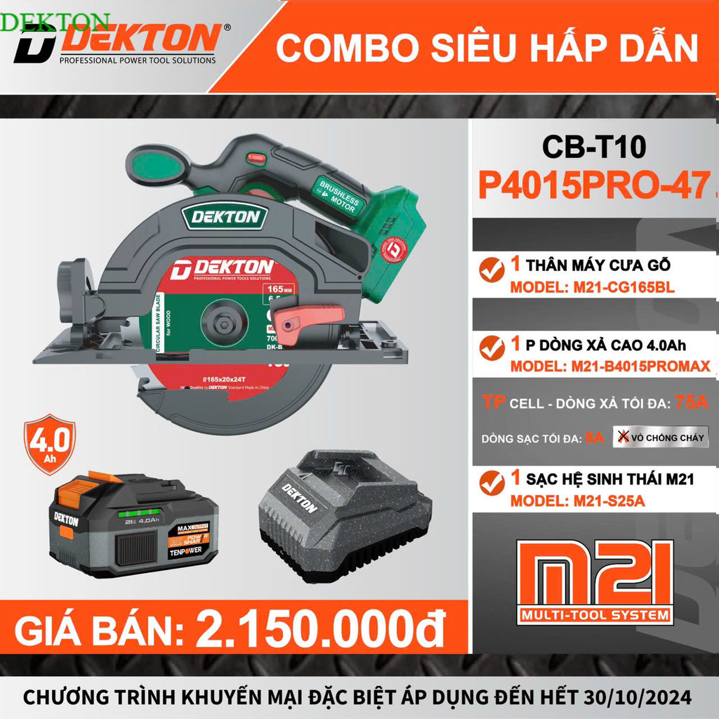 Máy cưa gỗ Pin 21V Dekton M21 CG165BL/ mẫu new DEK.TON