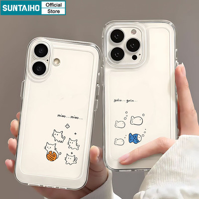 Ốp điện thoại họa tiết cá mèo dễ thương Suntaiho TPU trong suốt mềm cao cấp ốp lưng chống sốc cho iPhone 11 12 13 14 15 16 Pro max IP 7 8 Plus Iphon X Xs XR Xs max