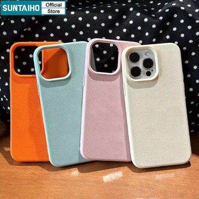 Suntaiho Ốp Lưng iPhone Thời Trang Đẹp Chống Sốc Silicon Mềm Ốp Lưng Điện Thoại Họa Tiết Da Nhân Tạo Màu Trơn Cho Iphone 16 15 14 13 12 11 Pro Max IP 7 8 Plus Iphon X Xs XR Xs Max Hàn quốc Ốp Lưng