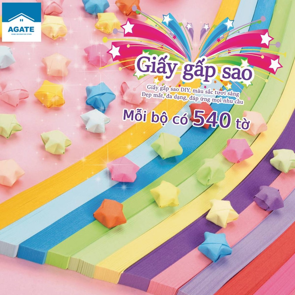 Giấy gấp sao set 520-540 sợi dài 24cm nhiều tông màu dễ thương