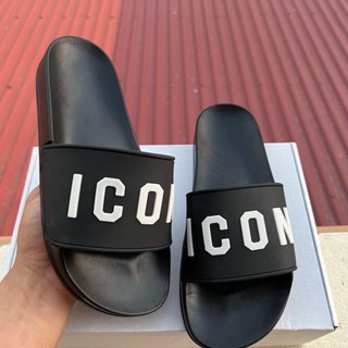 Dép Lê nam icon hot trend quai cao su non màu đen chữ trắng cực bắt mắt Slipper déP 37-43