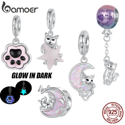 Bamoer 925 Sterling Sliver Charm Mèo Dễ Thương Thiết Kế Thú Cưng Mặt Dây Chuyền Phụ Kiện Cho Vòng Tay
