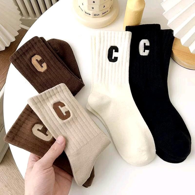 Tất Cổ Cao Nữ Họa Tiết Chữ C - Vớ Cổ Cao Nam Nữ Chất Liệu Cotton Co Giãn Thoáng Khí Giay zep Store