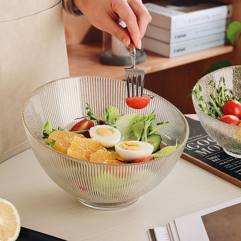 Japanese Style Slanted Salad Bowl High Aesthetic High Temperature Resistant TransparentGold Rim Glas