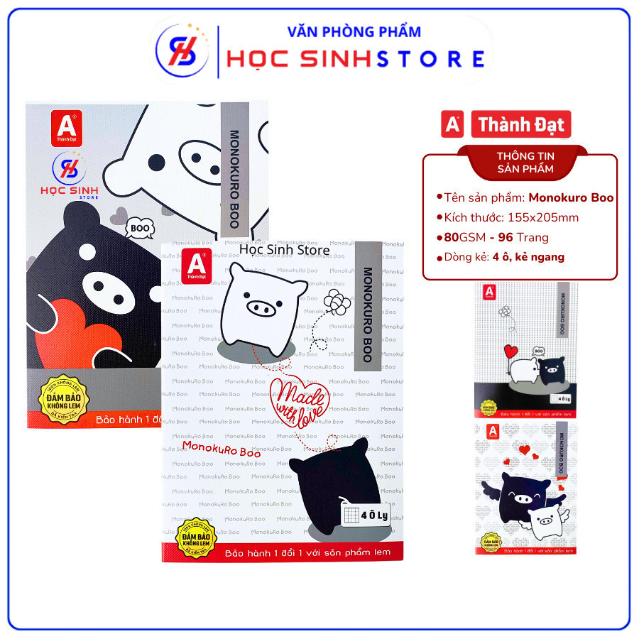 Combo 5 Quyển Tập 96 Trang Heo Monokuro Boo Thành Đạt - Định Lượng 80gsm , Viết Không Lem - VPP Học 
