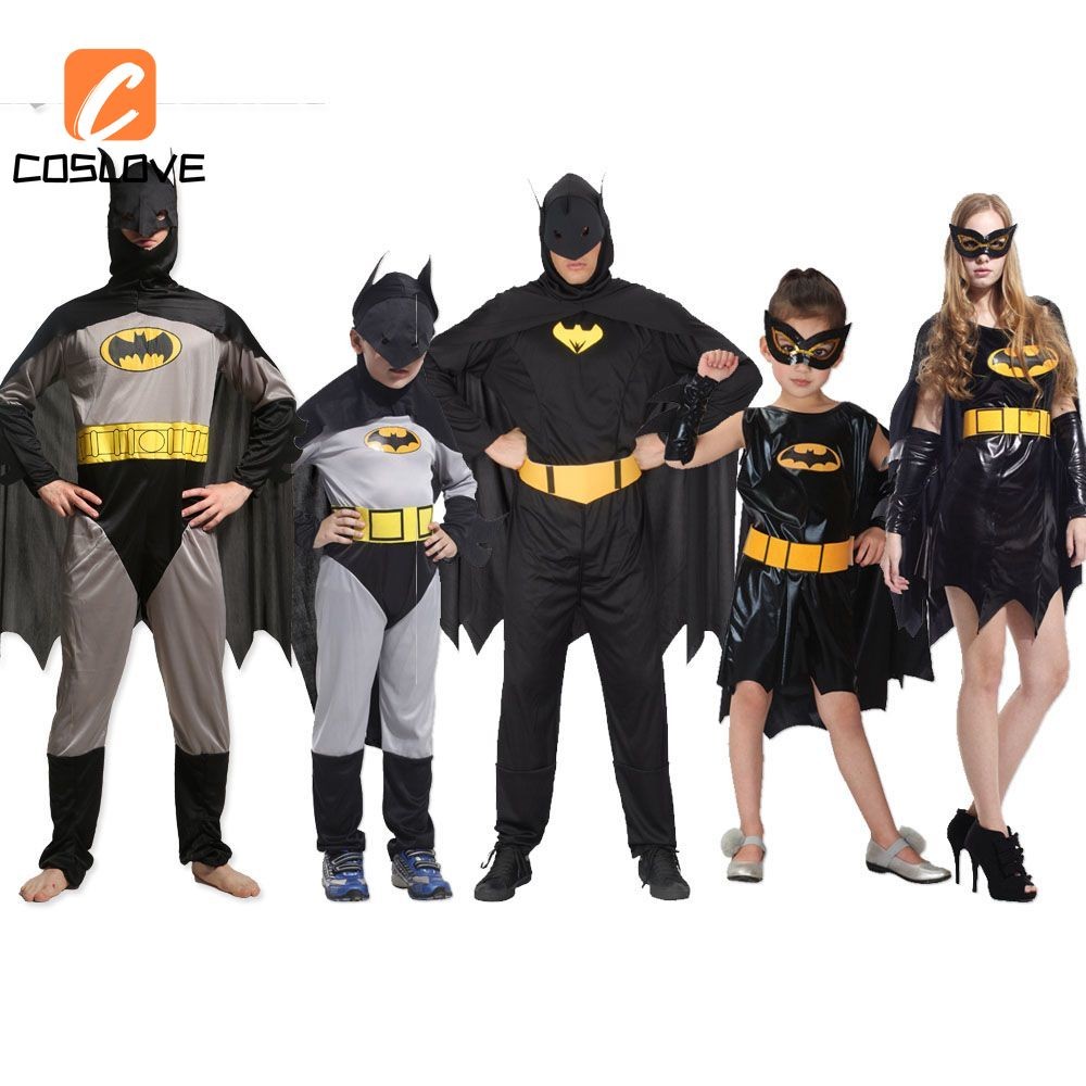 Batman Cosplay Quần Áo Áo liền quần Trẻ Em Người Lớn Trang Phục Cổ Điển Batman Cosplay Quần Áo Hallo