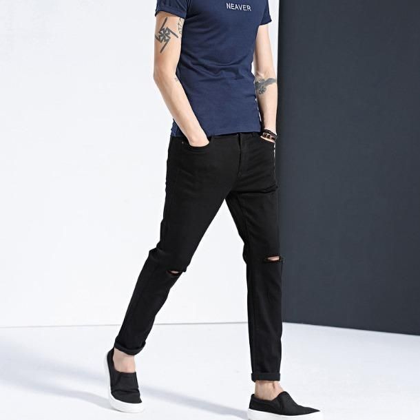 Quần jean nam cao cấp màu đen rách sang chảnh basic Shop Phú Qúy