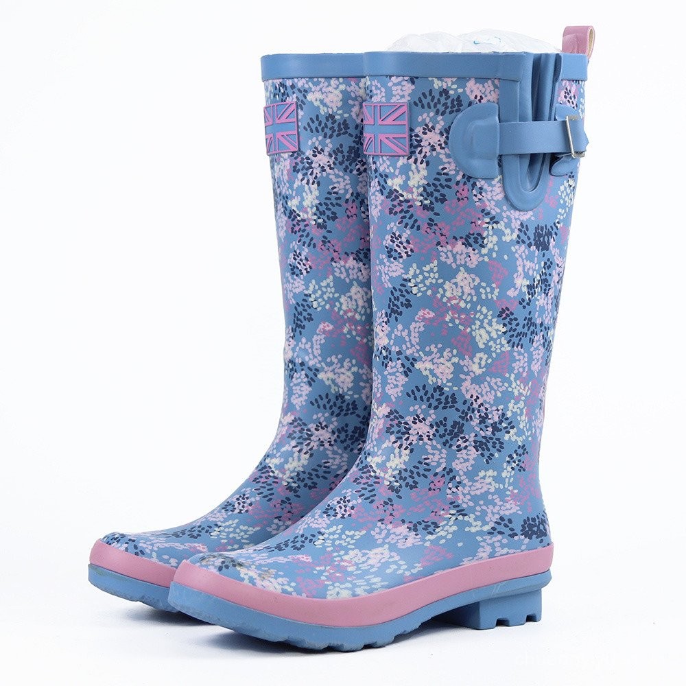 Women's High Tube Fashion Waterproof Rubber Boots Overshoes Adult Rain Boots Warm Non-Slip Water Sho