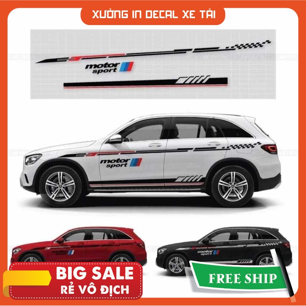 Tem motor sport 3 màu dán xe ô tô phong cách thể thao