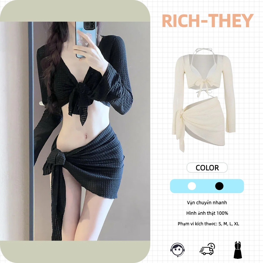 RICH-THEY Bộ Bikini Hàn Quốc Gợi Cảm Mới Mùa Hè, Bộ Bikini 4 Mảnh, Thời Trang Đi Biển Dành Cho Nữ-V163