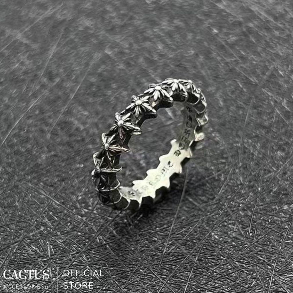 Nhẫn Nam Titan Không Gỉ Cactus Accessories Chrome Hearts Hoa Iris Chữ Cá Tính Unisex Phụ Kiện