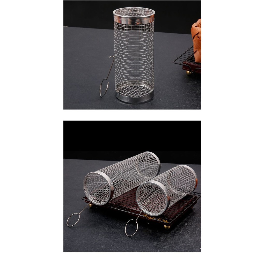 Lồng lăn BBQ lưới lăn BBQ giỏ BBQ Thùng BBQ bằng thép không gỉ cải thiện ngoài trời dụng cụ BBQ