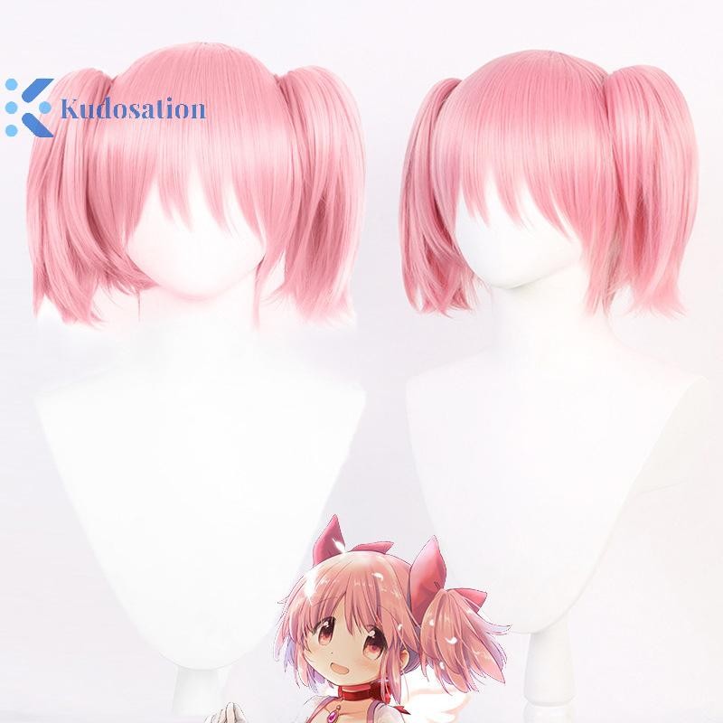 Kudosation Madoka Kaname Cosplay Tóc Giả Chất Lượng Cao Màu Hồng Ngắn Kẹp Đuôi Ngựa Tóc Tiệc Anime P