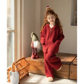 [New Year] Bộ đồ thu đông trẻ em màu đỏ ấm áp và thoải mái cho bé gái mùa đông Bộ đồ dệt kim Giáng sinh màu đỏ Ancora phong cách phương Tây quần áo len phong cách công chúa Bộ đồ hai mảnh