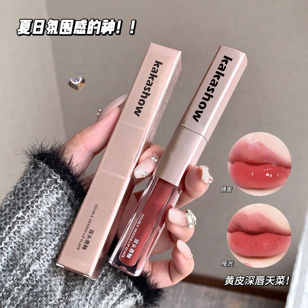 Kakashow Son môi lâu trôi hai đầu, son lì, kết cấu bóng nước, son môi mềm mại, son lì hai công dụng
