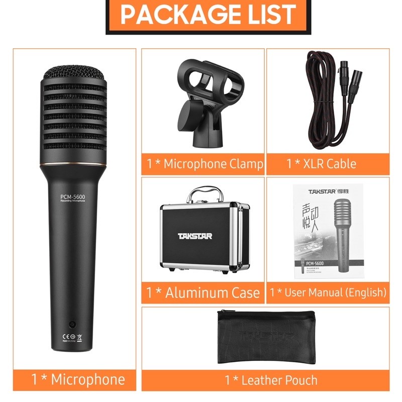 Micro Takstar PCM 5600 Thu Âm Chuyên Nghiệp Cầm Tay, Mic Phòng Thu, Livestream Karaoke Online Kèm Dâ