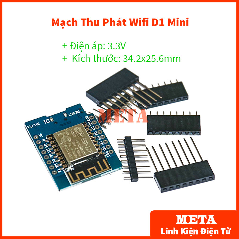 Mạch Thu Phát WiFi ESP8266 Wemos D1 mini (NodeMCU Mini D1) - có kèm bộ Jump cắm