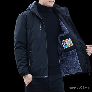  JACKET lót nhung Mùa Đông Áo khoác mỏng nam thanh niên trung niên và trung niên chống gió dày dặn thường ngày 